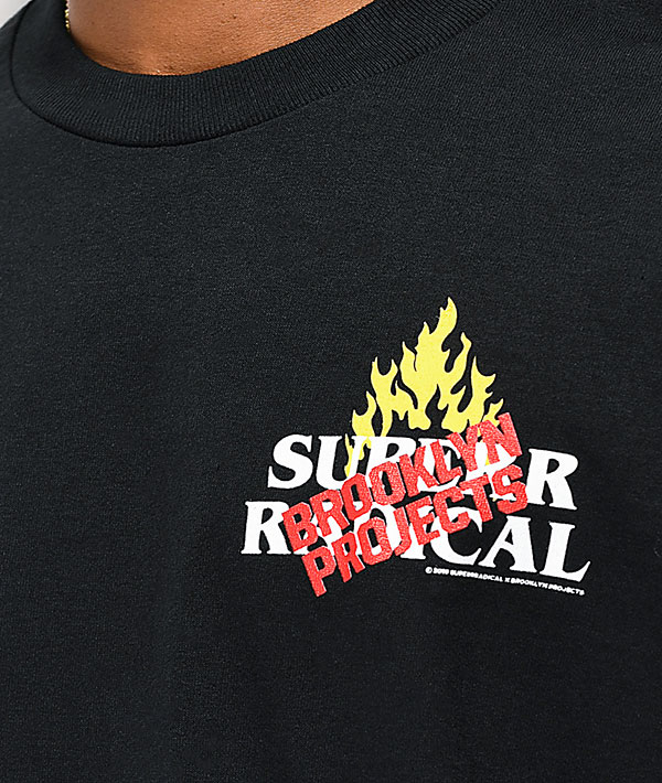 Brooklyn Projects x Superrradical(ブルックリン・プロジェクツ/スーパーラディカル)Tシャツ Burn T-Shirt Black スケボー SKATE SK8 スケートボード HARD CORE PUNK ハードコア パンク HIPHOP ヒップホップ SURF サーフ レゲエ reggae スノボー スノーボード