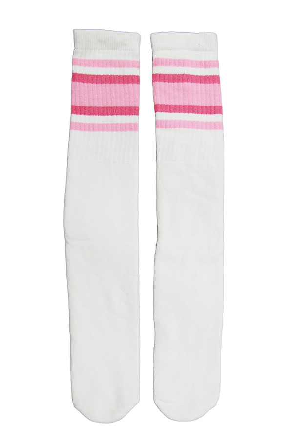 SkaterSocks (XP[^[\bNX) O\bNX C jp \bNX `[u\bNX Knee high White tube socks with Baby Pink-BubbleGum Pink stripes style 4 (25C`) XP{[ SK8 SKATE XP[g{[h