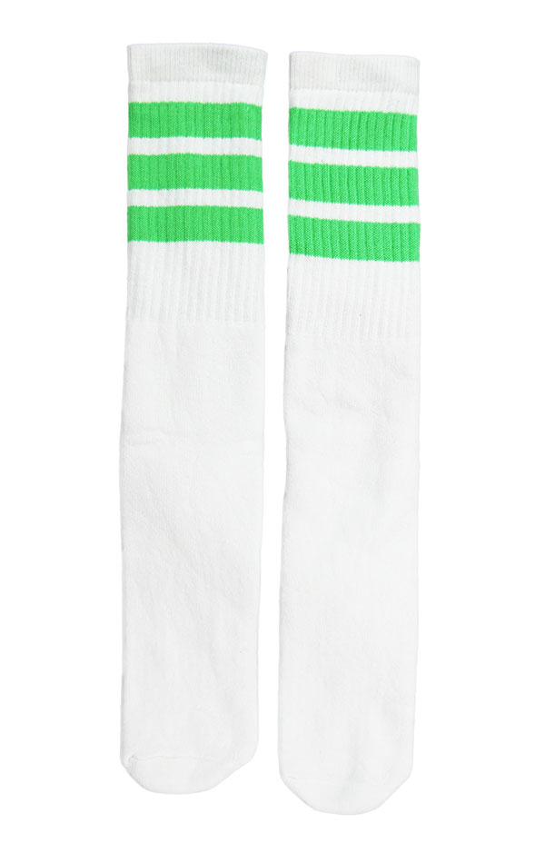 楽天スケボーウェア NINJAXSkaterSocks ロングソックス 靴下 男女兼用 ソックス スケボー チューブソックス Knee high White tube socks with Neon Green stripes style 1 22Inch 22インチ SKATE SK8 HARD CORE PUNK ハードコア パンク HIPHOP ヒップホップ SURF サーフ レゲエ reggae スノボー