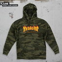 Thrasher (XbV[) US p[J[ vI[o[ Flame Logo Hood Forest Camo  XP{[ SKATE SK8 XP[g{[h