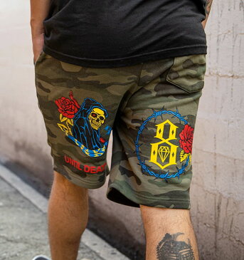 REBEL8(レベルエイト)ショーツ ショートパンツ スウェットパンツ In Us We Trust Camo Shorts 迷彩 メンズ カジュアル ストリート スケボー SKATE SK8 スケートボード HARD CORE PUNK ハードコア パンク HIPHOP ヒップホップ SURF サーフ レゲエ reggae