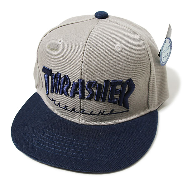 Thrasher(スラッシャー)キッズ キャップ 子供 スナップバックハット 平ツバ Kids Mini Mag Logo Snapback Hats Cap Gray/Navy JP企画 カジュアル ストリート スケボー SKATE SK8 スケートボード HARD CORE PUNK ハードコア パンク HIPHOP ヒップホップ SURF サーフ スノボー