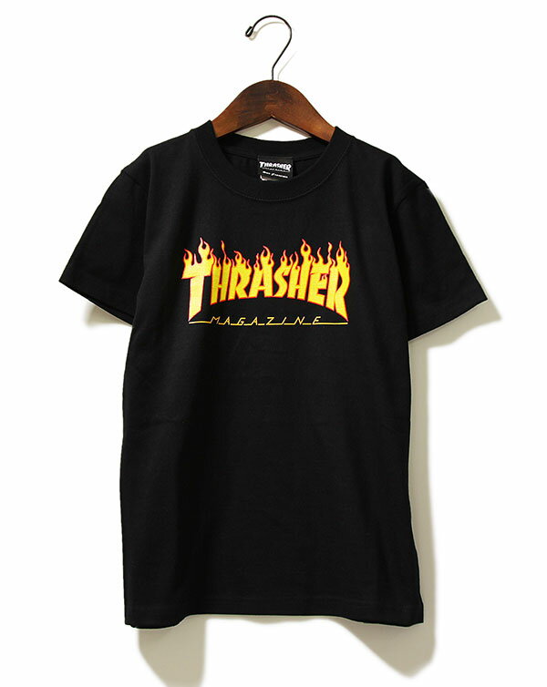 Thrasher (スラッシャー) キッズ Tシャツ 子供 KIDS FLAME LOGO TEE Black スケボー SKATE SK8 スケートボード