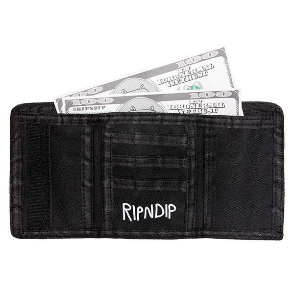 RIPNDIP(リップンディップ)サイフ 財布 三つ折り BLACK TRIFOLD WALLET ネコ 猫 カジュアル ストリート スケボー SKATE SK8 スケートボード HARD CORE PUNK ハードコア パンク HIPHOP ヒップホップ SURF サーフ レゲエ reggae スノボー スノーボード Snowboard NINJA X