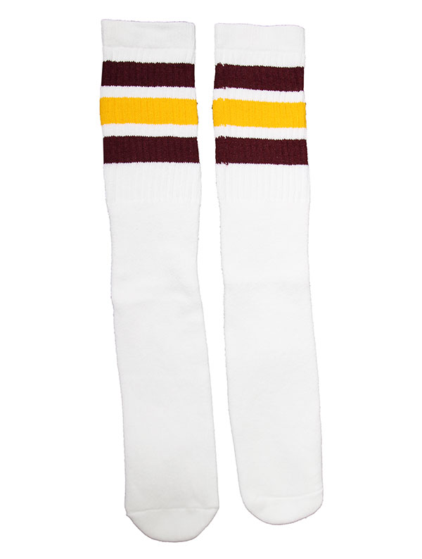 SkaterSocks O\bNX C jp \bNX XP[g XP{[ `[u\bNX Knee high White tube socks with Maroon-Gold stripes style 1i22Inch 22C`jSKATE SK8