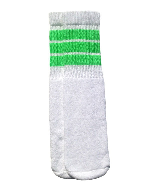 SkaterSocks (スケーターソックス) ベビー キッズ ロングソックス 靴下 ソックス 赤ちゃん Kids White tube socks with Neon Green stripes style 1 (10インチ)