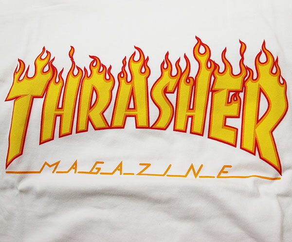 Thrasher (スラッシャー) ロンT ロングTシャツ 長袖 Flame Logo Longsleeve T-Shirt White スケボー SKATE SK8 スケートボード