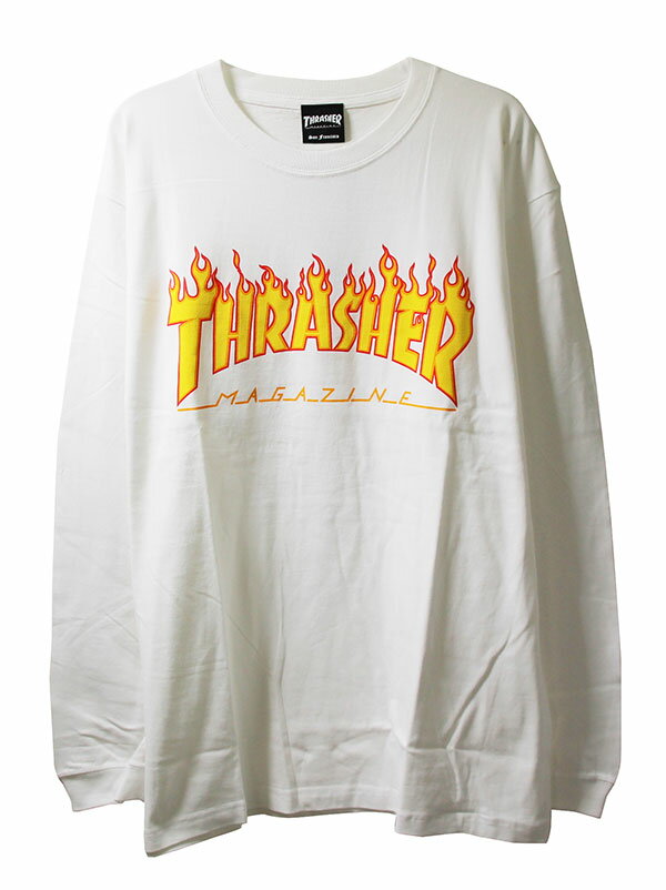 Thrasher (スラッシャー) ロンT ロングTシャツ 長袖 Flame Logo Longsleeve T-Shirt White スケボー SKATE SK8 スケートボード