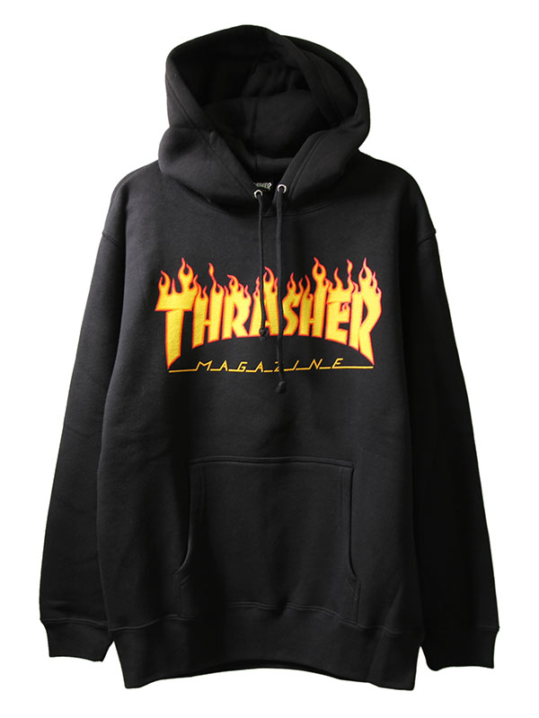 Thrasher (スラッシャー) パーカー プルオーバー Flame Logo Pullover Hoodie Black メンズ カジュアル ストリート スケボー SKATE SK8 スケートボード HARD CORE PUNK ハードコア パンク HIPHOP ヒップホップ SURF サーフ レゲエ reggae スノボー スノーボード