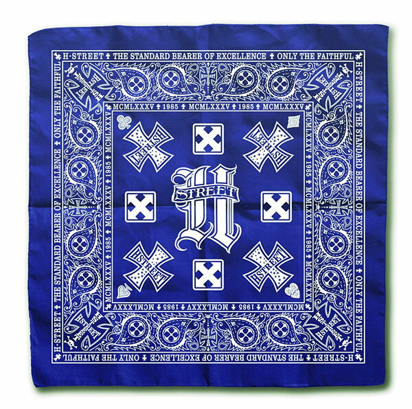 H-Street Skateboards (エイチストリート) バンダナ Art Bandana Blue/White スケボー SKATE SK8 スケートボード