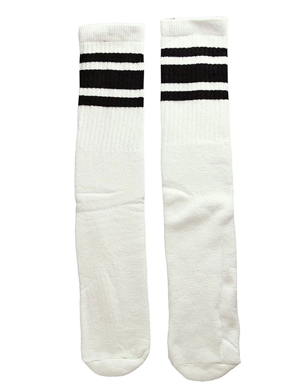 SkaterSocks ロングソックス 靴下 男女兼用 ソックス スケート スケボー チューブソックス Mid calf White tube socks with Black stripes style 3 (19インチ) SKATE SK8