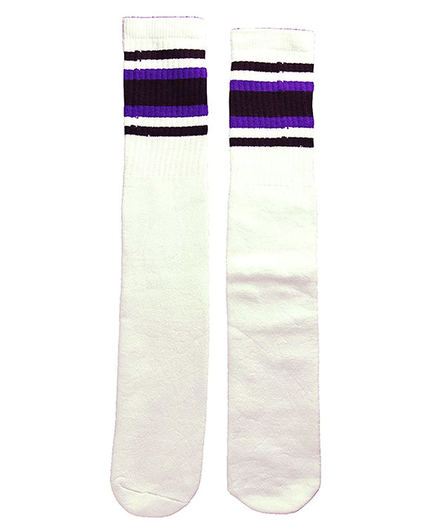 SkaterSocks O\bNX C jp \bNX XP[g XP{[ `[u\bNX Knee high White tube socks with Black-Purple stripes style 4 (22C`) SKATE SK8