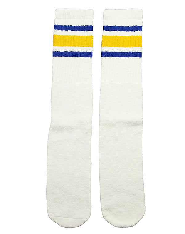 SkaterSocks O\bNX C jp \bNX XP[g XP{[ `[u\bNX Knee high White tube socks with Royal Blue-Gold stripes style 3 (22C`) SKATE SK8