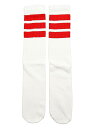 SkaterSocks ロングソックス 靴下 男女兼用 ソックス スケート スケボー チューブソックス Knee high White tube socks with Red stripes style 1 (22インチ) SKATE SK8