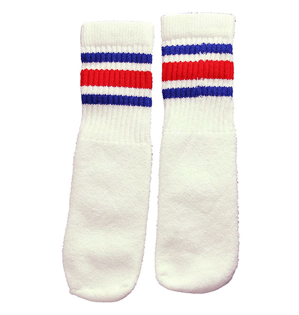 SkaterSocks (スケーターソックス) ベビー キッズ ロングソックス 靴下 ソックス 赤ちゃん Kids White tube socks with Royal Blue-Red stripes style 3 (10インチ) スケボー SK8 SKATE スケートボード