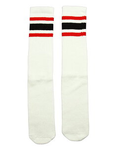 SkaterSocks (スケーターソックス) ロングソックス 靴下 男女兼用 ソックス チューブソックス Knee high White tube socks with Red-Black stripes style 3 (22インチ) スケボー SK8 SKATE スケートボード