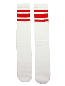 SkaterSocks (å) 󥰥å  ˽ å 塼֥å Knee high White tube socks with Red stripes style 3 (22) ܡ SK8 SKATE ȥܡ