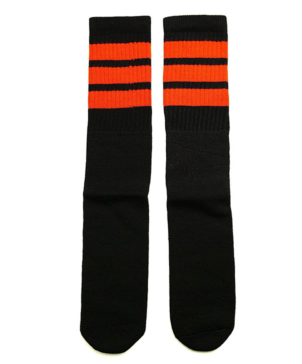 SkaterSocks (スケーターソックス) ロングソックス 靴下 男女兼用 ソックス チューブソックス Knee high Black tube socks with Orange stripes style 1 (22インチ) スケボー SK8 SKATE スケートボード