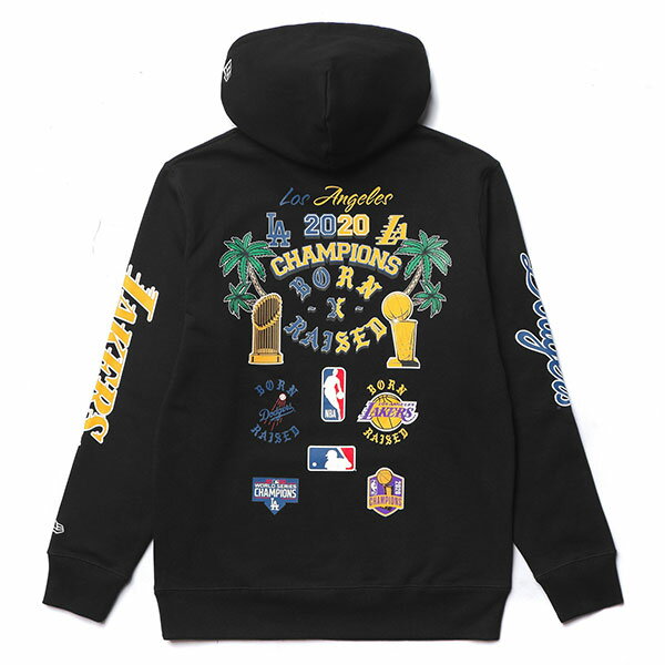 BornxRaised (ボーンアンドレイズド) パーカー プルオーバー CITY OF CHAMPIONS HOODY BLACK Lakers (レイカーズ) Dodgers (ドジャース) NEW-ERA (ニューエラ)