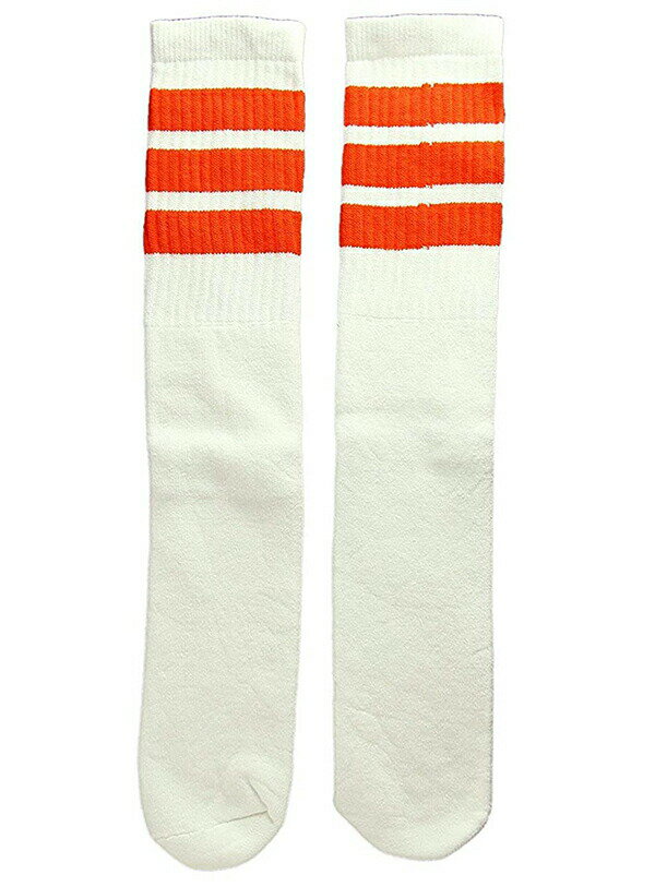 SkaterSocks ロングソックス 靴下 男女兼用 ソックス スケート スケボー チューブソックス Knee high White tube socks with Orange stripes style 1（22Inch 22インチ）SKATE SK8