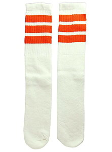 SkaterSocks ロングソックス 靴下 男女兼用 ソックス スケート スケボー チューブソックス Knee high White tube socks with Orange stripes style 1（25Inch 25インチ）SKATE SK8