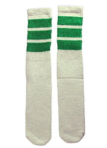 SkaterSocks ロングソックス 靴下 男女兼用 ソックス スケート スケボー チューブソックス Knee high Grey tube socks with Green stripes style 1 (22インチ) SKATE SK8