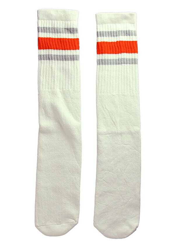 SkaterSocks O\bNX C jp \bNX XP[g XP{[ `[u\bNX Knee high White tube socks with Grey-Orange stripes style 3 (22C`) SKATE SK8