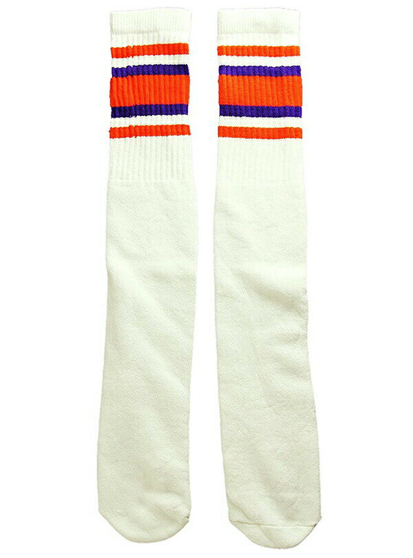 SkaterSocks O\bNX C jp \bNX XP[g XP{[ `[u\bNX Knee high White tube socks with Orange-Purple stripes style 4 (25C`) SKATE SK8