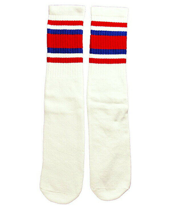 SkaterSocks O\bNX C jp \bNX XP[g XP{[ `[u\bNX Knee high White tube socks with Red-Royal Blue stripes style 4 (22C`) SKATE SK8 XP[g{[h