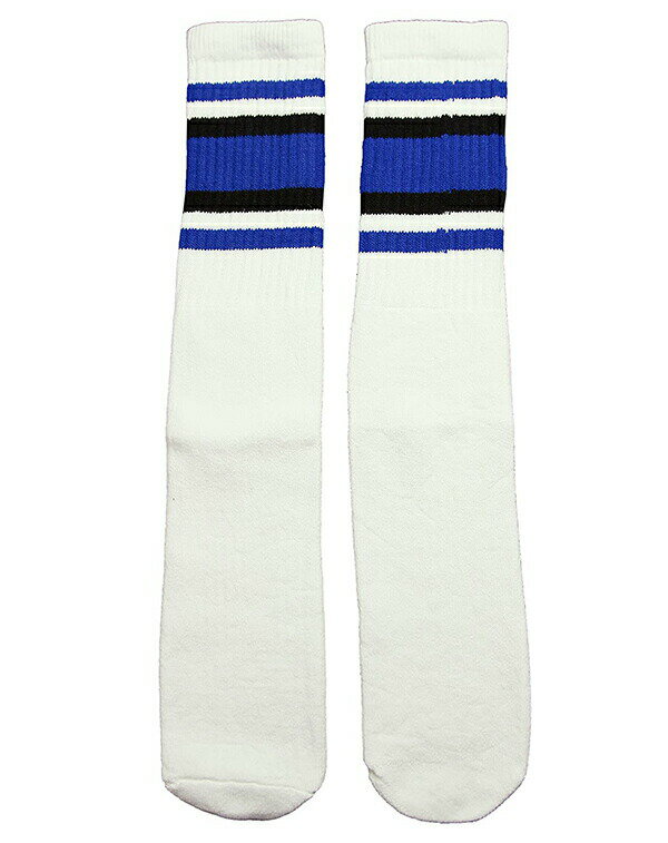 SkaterSocks (XP[^[\bNX) O\bNX C jp \bNX `[u\bNX Knee high White tube socks with Royal Blue-Black stripes style 4 (22C`) XP{[ SK8 SKATE XP[g{[h