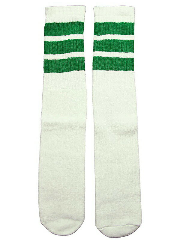 SkaterSocks (XP[^[\bNX) O\bNX C jp \bNX `[u\bNX Knee high White tube socks with Green stripes style 1 (25C`) XP{[ SK8 SKATE XP[g{[h