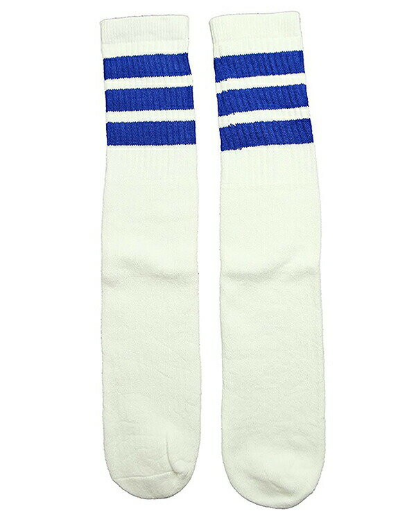 SkaterSocks (スケーターソックス) ロングソックス 靴下 男女兼用 ソックス チューブソックス Knee high White tube socks with Royal Blue stripes style 1 (25インチ) スケボー SK8 SKATE スケートボード