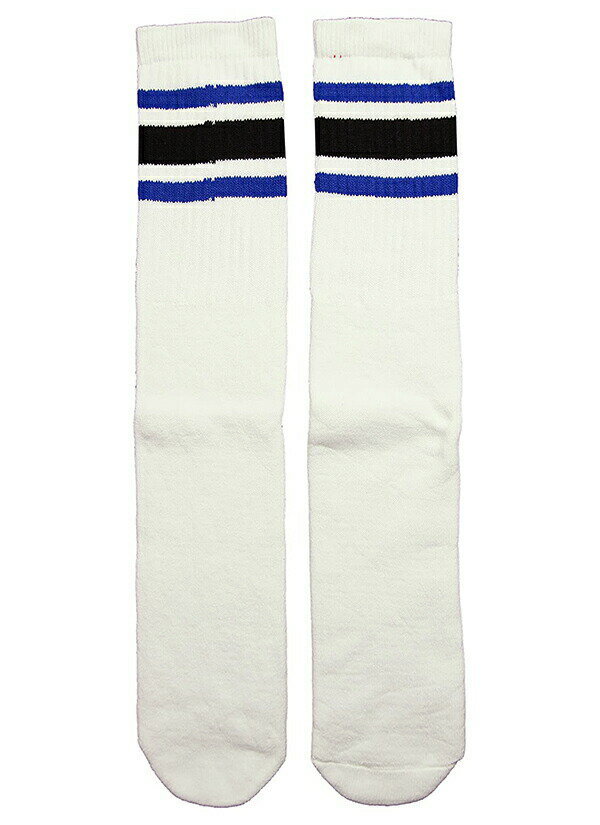 SkaterSocks (å) 󥰥å  ˽ å 塼֥å Knee high White tube socks with Royal Blue-Black stripes style 3 (22) ܡ SK8 SKATE ȥܡ