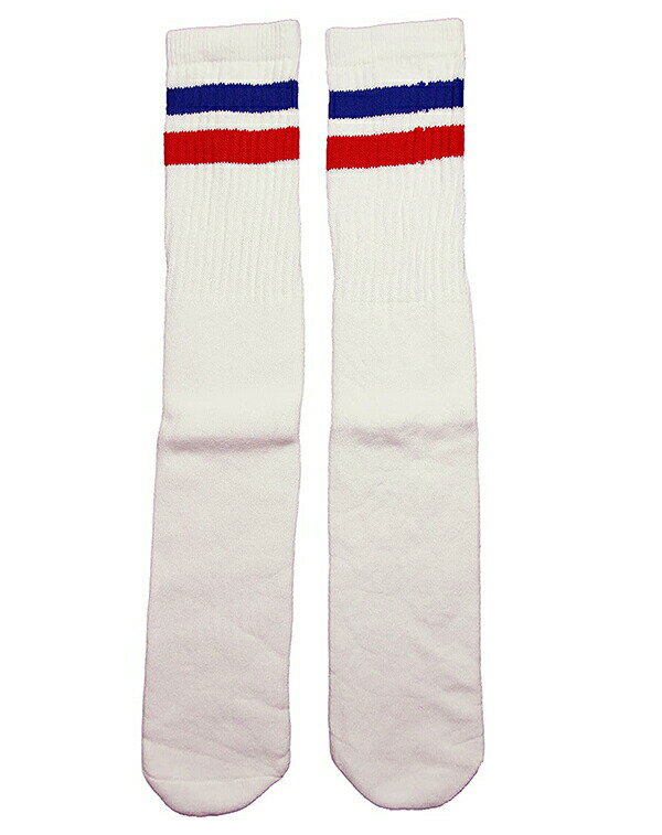 SkaterSocks O\bNX C jp \bNX XP[g XP{[ `[u\bNX Knee high White tube socks with Royal Blue-Red stripes style 2 (22C`)