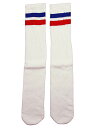 SkaterSocks ロングソックス 靴下 男女兼用 ソックス スケート スケボー チューブソックス Knee high White tube socks with Royal Blue-Red stripes style 2 (22インチ)