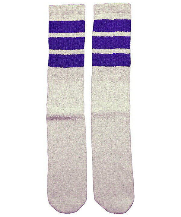 SkaterSocks O\bNX C jp \bNX XP[g XP{[ `[u\bNX Knee high Grey tube socks with Purple stripes style 1 (22C`) SKATE SK8 XP[g{[h