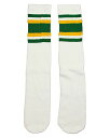 SkaterSocks ロングソックス 靴下 男女兼用 ソックス スケート スケボー チューブソックス Knee high White tube socks with Green-Gold stripes style 4 (22インチ) SKATE SK8 スケートボード