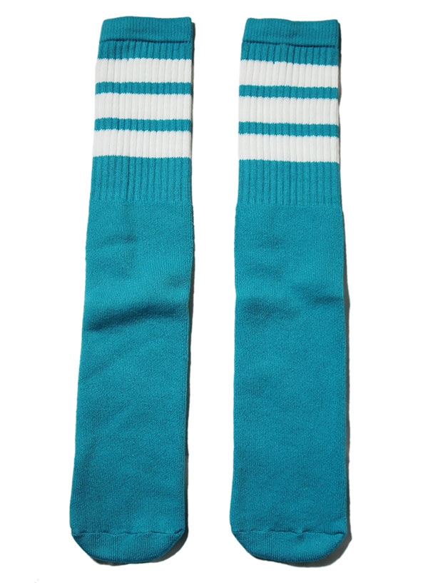 SkaterSocks (スケーターソックス) ロングソックス 靴下 男女兼用 ソックス スケボー チューブソックス Knee high Aqua tube socks with White stripes style 1 (Made in Italy) (22インチ) SKATE SK8 スケートボード