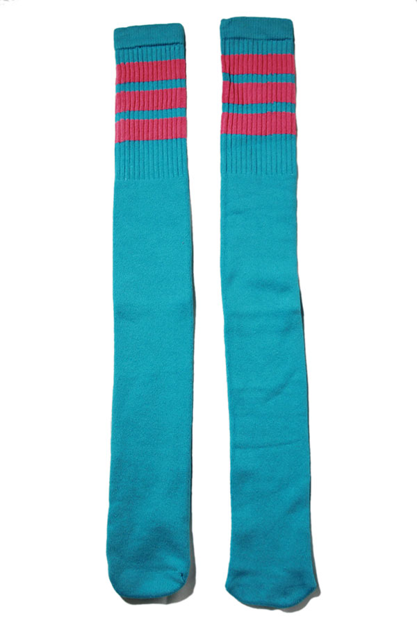 SkaterSocks (XP[^[\bNX) O\bNX C jp \bNX XP{[ `[u\bNX Over the knee Aqua tube socks with BubbleGum Pink stripes style 1 (30C`) SKATE SK8 XP[g{[h