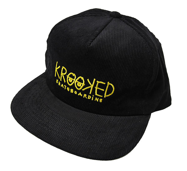 Krooked (クルキッド) コーデュロイキャップ 帽子 KRKD Eyes Snapback Hat Black/Yellow GONZ マークゴンザレス スケボー SKATE SK8 スケートボード