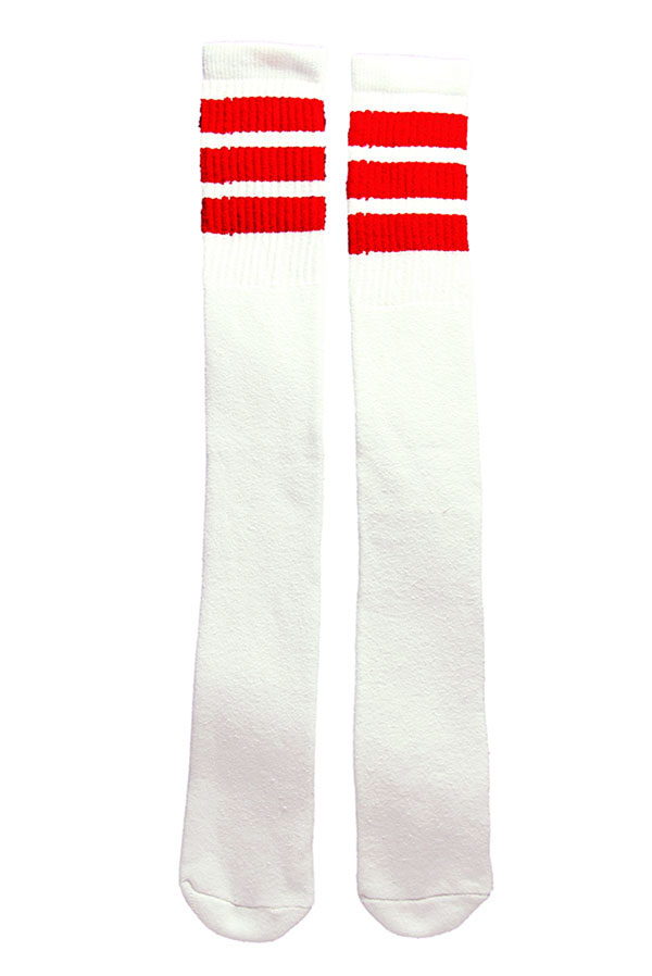 SkaterSocks (XP[^[\bNX) O\bNX C jp \bNX `[u\bNX Over the knee White tube socks with Red stripes style 1 (30C`) XP{[ SK8 SKATE XP[g{[h