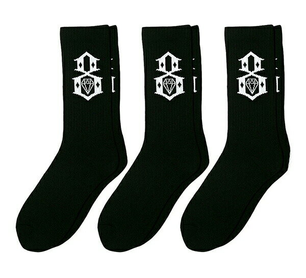 REBEL8 (レベルエイト) ソックス 靴下 3足ワンセット Logo Black Socks 3-Pack