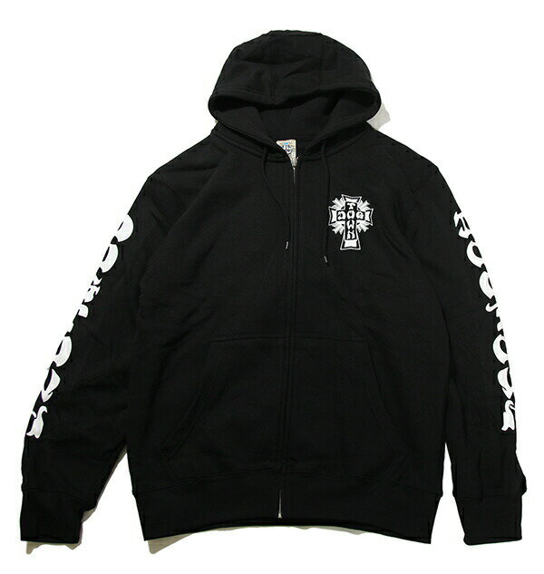 楽天スケボーウェア NINJAXDogtown Skateboards （ドッグタウン） US パーカー ジップフード Cross Logo Zip Hooded Sweatshirt w/ Sleeveprint Black スケボー SKATE SK8 スケートボード HARD CORE PUNK ハードコア パンク