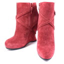 【10%OFF-セール対象商品】ボッテガヴェネタ BOTTEGAVENETA ブーツ ブーティ スウェード 赤 37 boots レディース【中古】Aランク