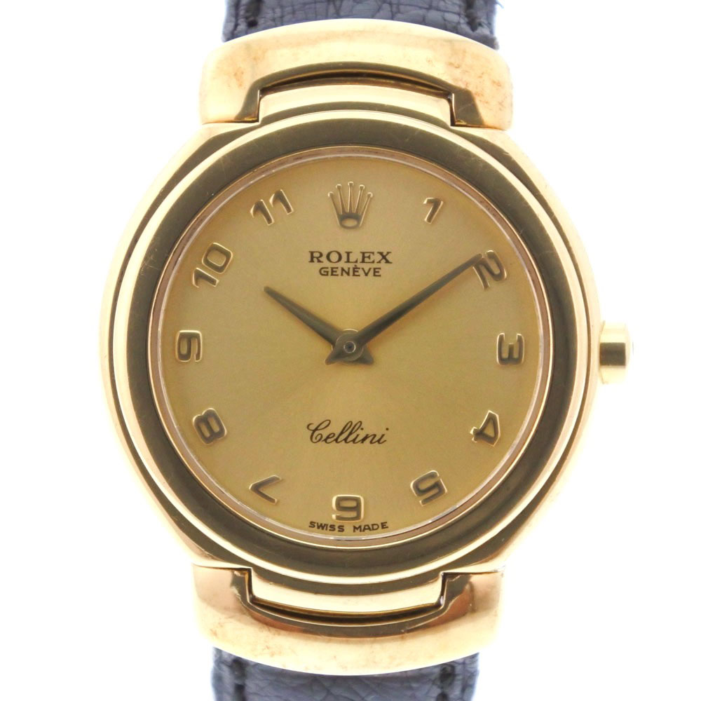 ロレックス ROLEX チェリーニ 腕時計 S番 6621 K18イエローゴールド×レザー 黒 クオーツ ゴールド文字盤 Cherini レディース【中古】