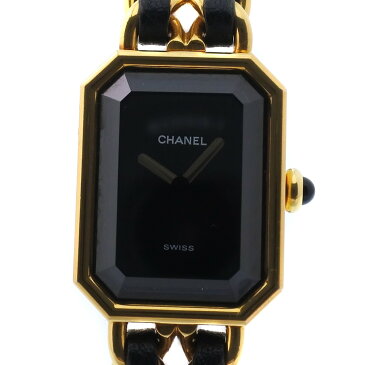 【CHANEL】シャネル プルミエールXL GP×レザー ゴールド クオーツ レディース 黒文字盤 腕時計【中古】A-ランク