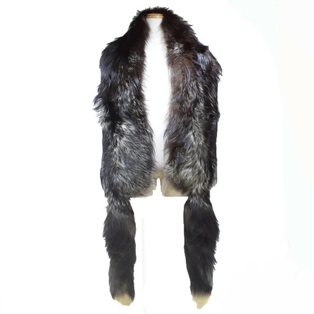 ロエベ LOEWE シルバーフォックス ストール グレー Silver Fox レディース【中古】A+ランク