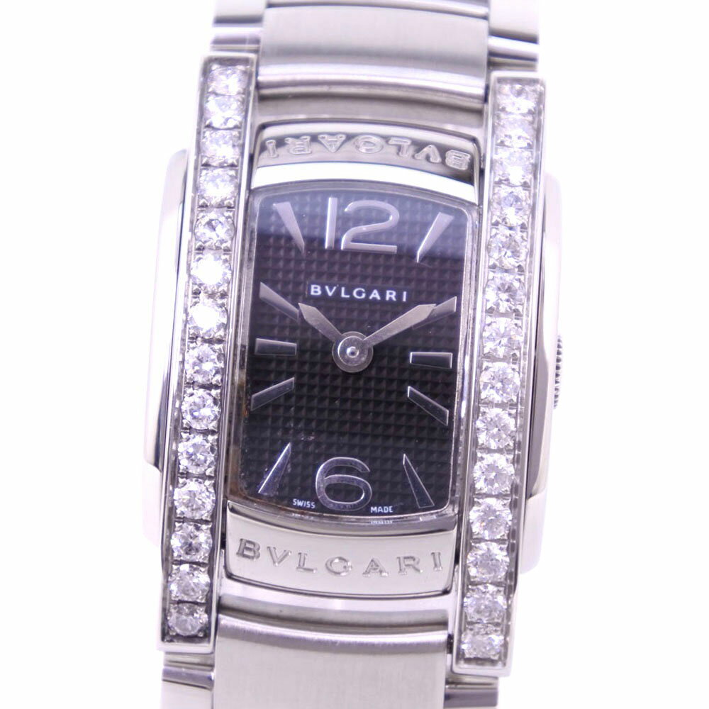 ブルガリ BVLGARI アショーマ 腕時計 ダイヤベゼル AA26BSDS ステンレススチール シルバー クオーツ 黒文字盤 Assioma レディース【中古】