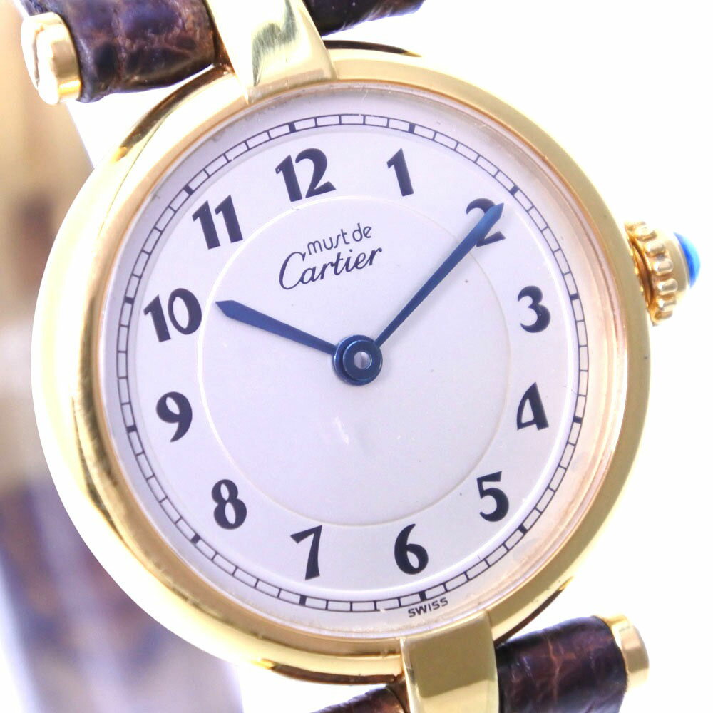【CARTIER】カルティエ マスト ヴァンドーム 590004 シルバー925×レザー ゴールド クオーツ レディース シルバー文字盤 腕時計【中古】