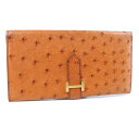 【スーパーセール10%OFF対象】【HERMES】エルメス ベアンクラシック オーストリッチ キャメル □A ユニセックス 長財布【中古】